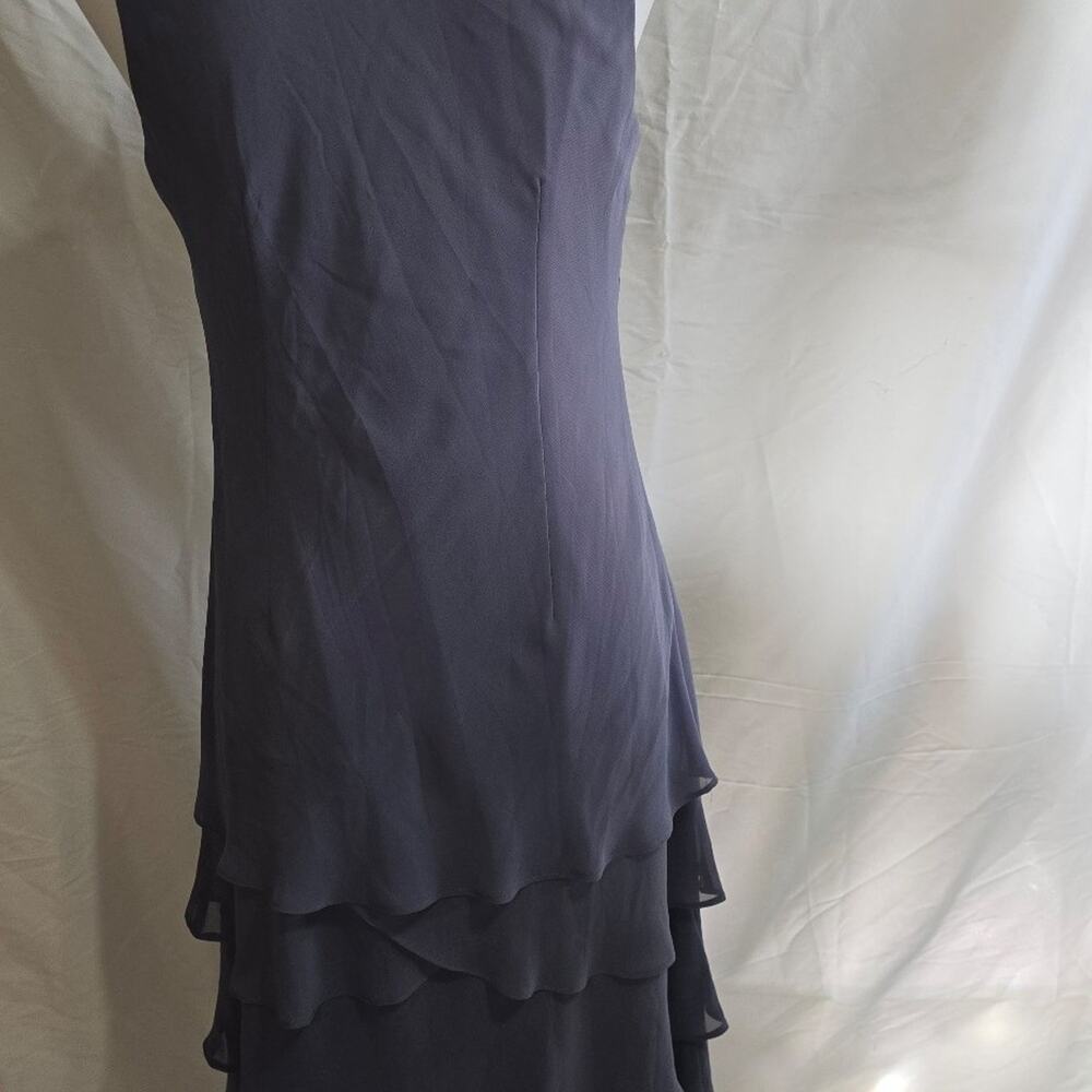 SLNY Women's Navy Sequined Neck Detail Tiered A-Line Dress with Over Coat Size 8 - Picture 6 of 6